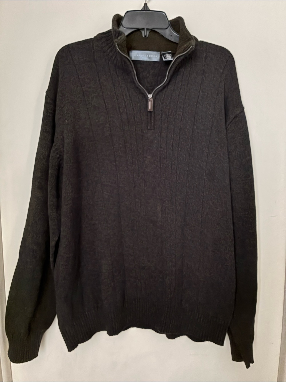 Oscar de la Renta 1/4 Zip Ribbed Sweater XXL - Cotton with Sherpa Collar
